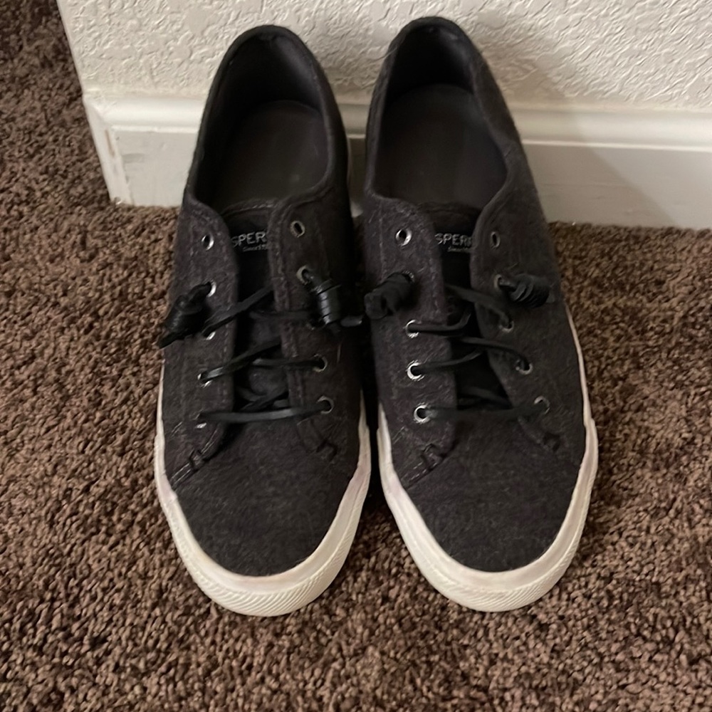 Sperry gray flannel tennis shoes, size 10